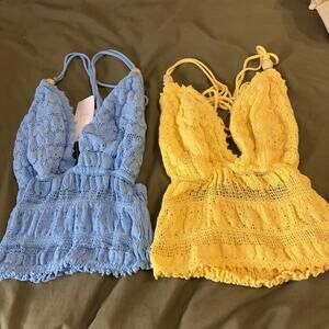 Blanco Blue & Yellow Halter Top Bundle Small Lace Festival Hippie Boho Fair